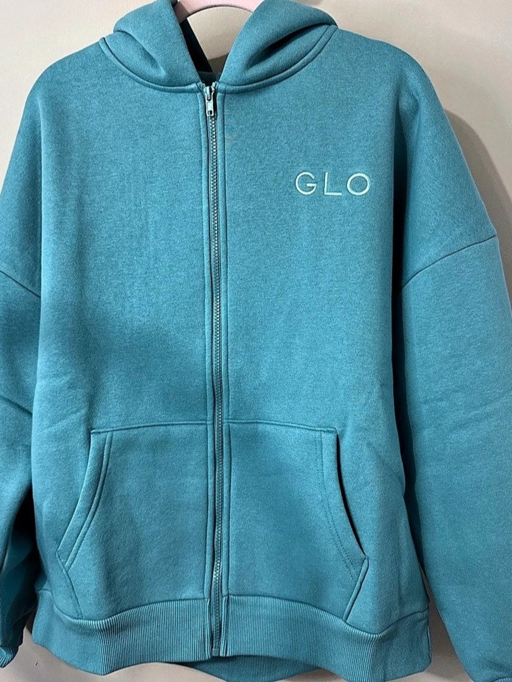 GLO FLEECE ZIP HOODIE Fleece Zip Hoodie in Turquoise Blue Size Medium NWT